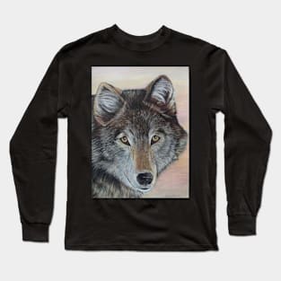 wildlife portrait painting of gray wolf Long Sleeve T-Shirt